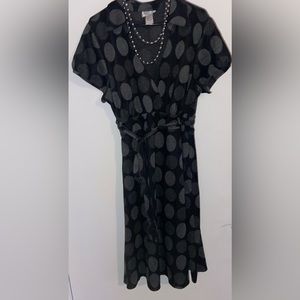 Black dress with dark gray polka dots